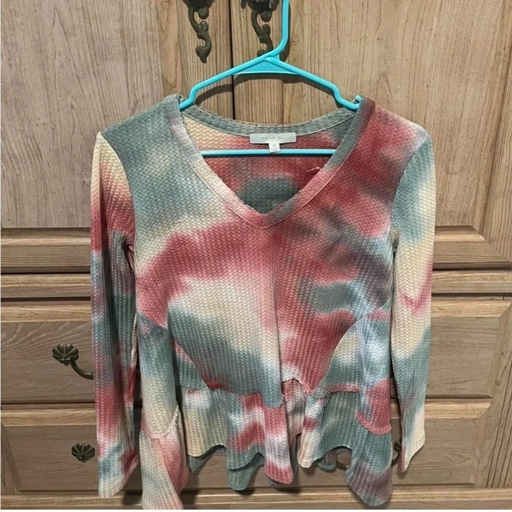 Anthropologie Eri + Ali Tallie Rainbow Tie Dye Waffle Knit sweater, size XS